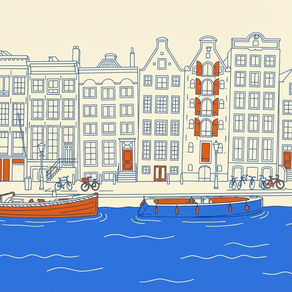 Illustration of leaning Amsterdam canal houses