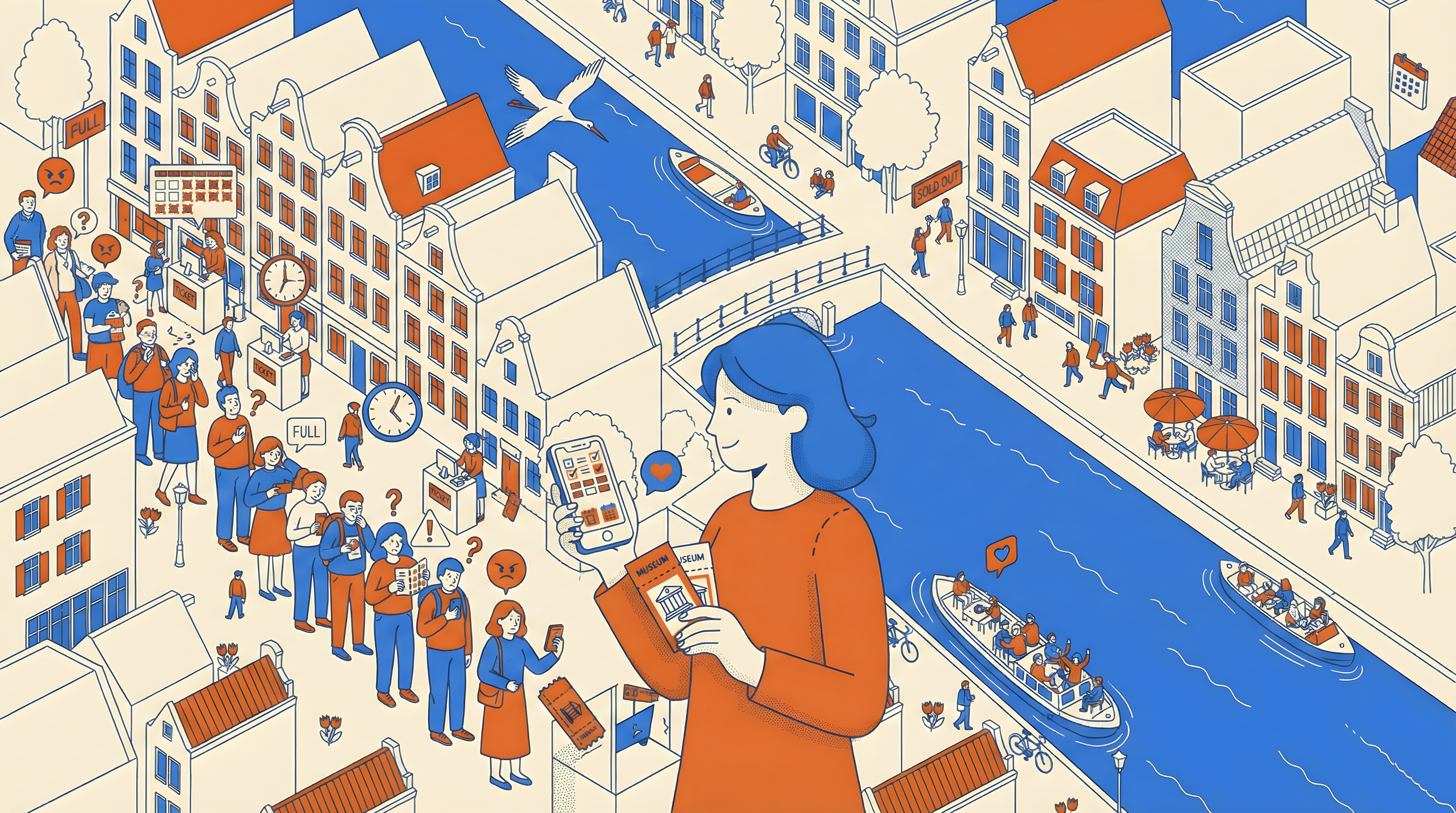 Amsterdam ticket booking guide: woman with phone planning Van Gogh Museum and canal cruise reservations