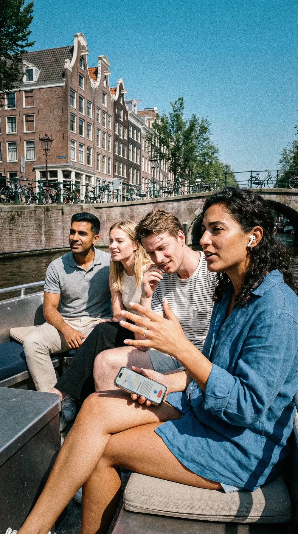Couple using an audio guide in Amsterdam